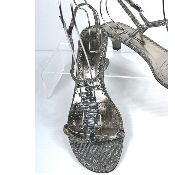 J.Renee Sz 9.5 Alia Metallic Silver Rhinestone Embellished Heel Dress Sandals - Picture 1 of 12